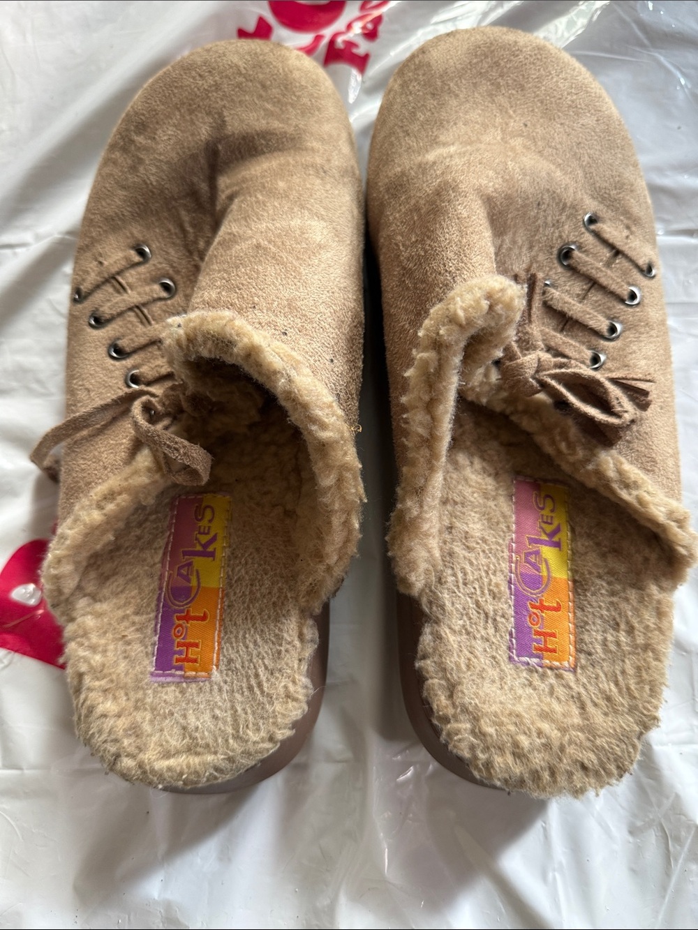 Hot Cakes Tan Faux-Suede Shearling-Lined Slip-On Clogs